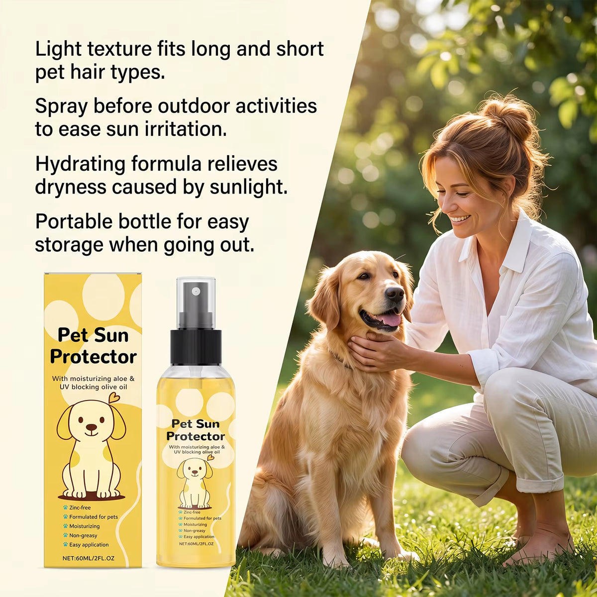 Zinc Free Aloe Olive Oil UV Blocking Pet Sun Protector Spray for Dog Cat Nose Skin Outdoor Moisturizing Care