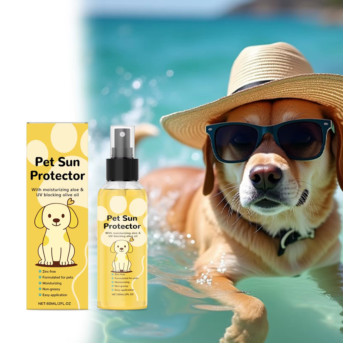 Zinc Free Aloe Olive Oil UV Blocking Pet Sun Protector Spray for Dog Cat Nose Skin Outdoor Moisturizing Care
